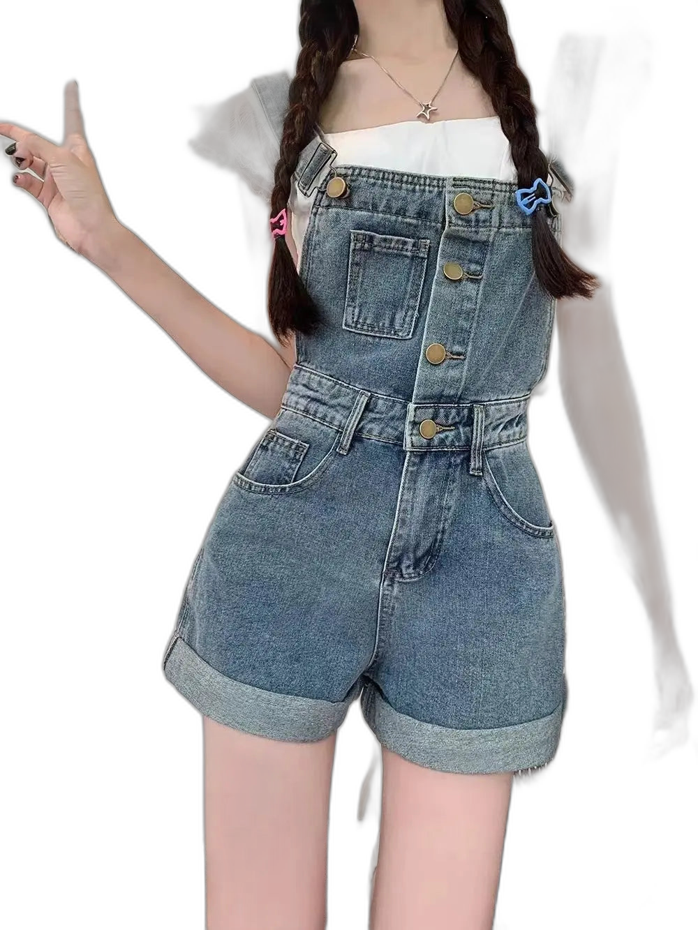 Salopette en Jean Femme Vintage Ourlet Roulé