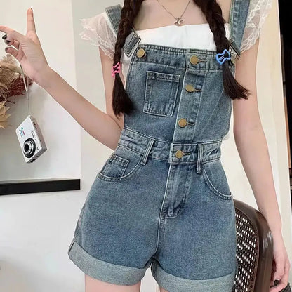 Salopette en Jean Femme Vintage Ourlet Roulé