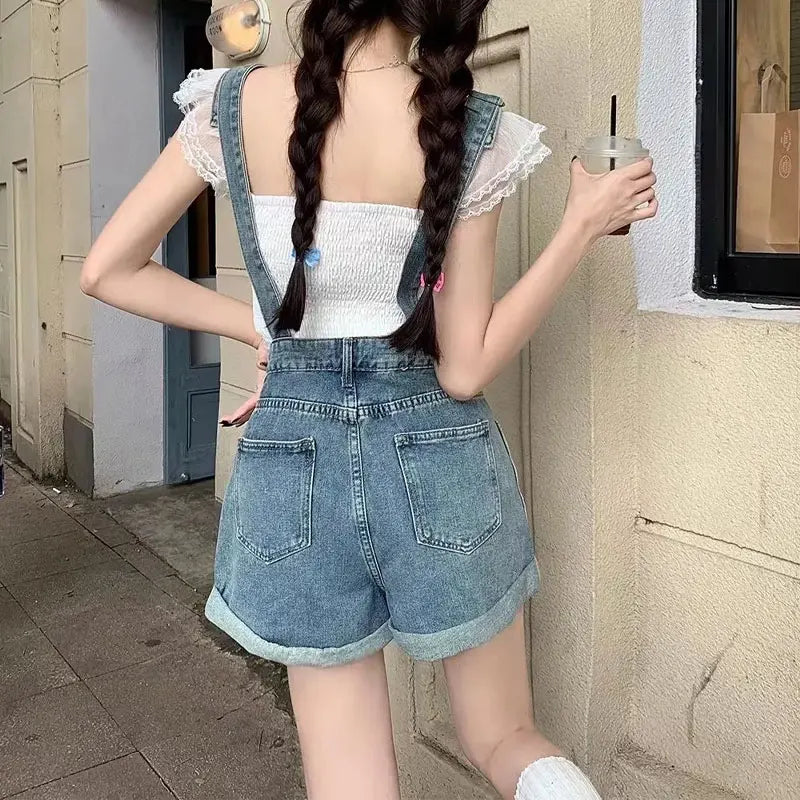 Salopette en Jean Femme Vintage Ourlet Roulé