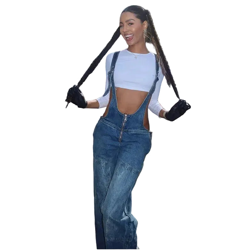 Salopette en Jean Femme Zip Apparent Utility
