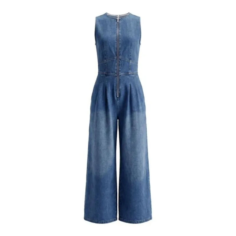 Salopette en Jean Femme Zip Taille Haute