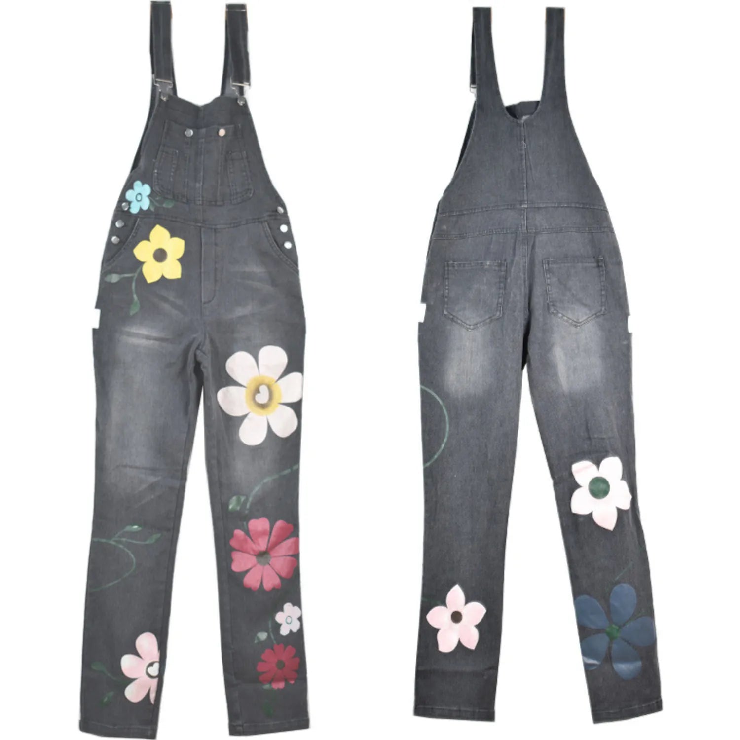 Salopette en jean motif fleurs patchwork – Originalité et Décontraction - Salopette Mania