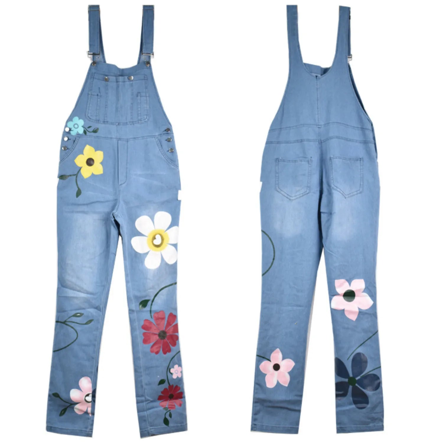 Salopette en jean motif fleurs patchwork – Originalité et Décontraction - Salopette Mania
