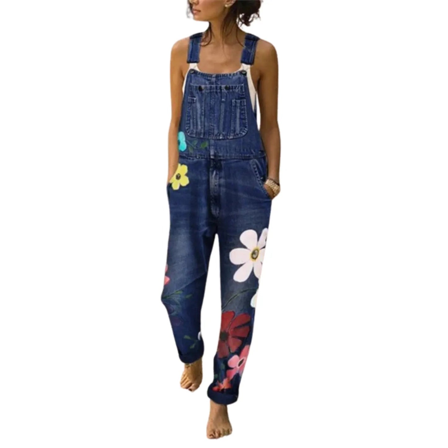 Salopette en jean motif fleurs patchwork – Originalité et Décontraction - Salopette Mania