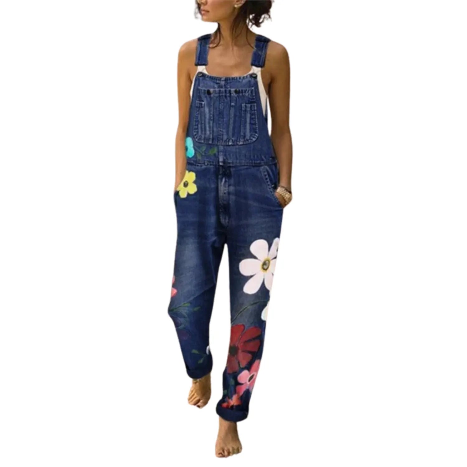 Salopette en jean motif fleurs patchwork – Originalité et Décontraction - Salopette Mania