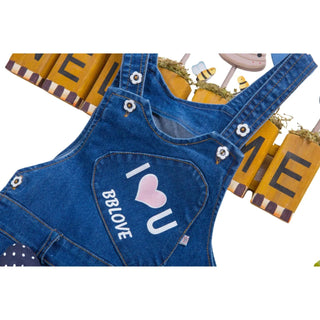 Salopette Enfant en Jean avec Motifs Papillon et Message « I Love U » - Salopette Mania