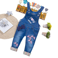 Salopette Enfant en Jean Motifs Papillons & Pompons