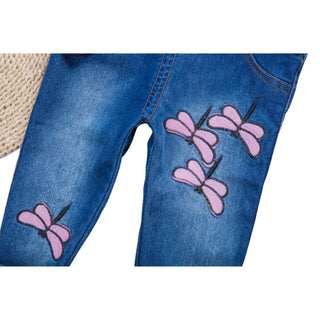 Salopette Enfant en Jean avec Motifs Papillon et Message « I Love U » - Salopette Mania