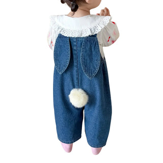 Salopette Enfant en Jean avec Oreilles de Lapin et Pompon - Look Adorable et Confortable - Salopette Mania