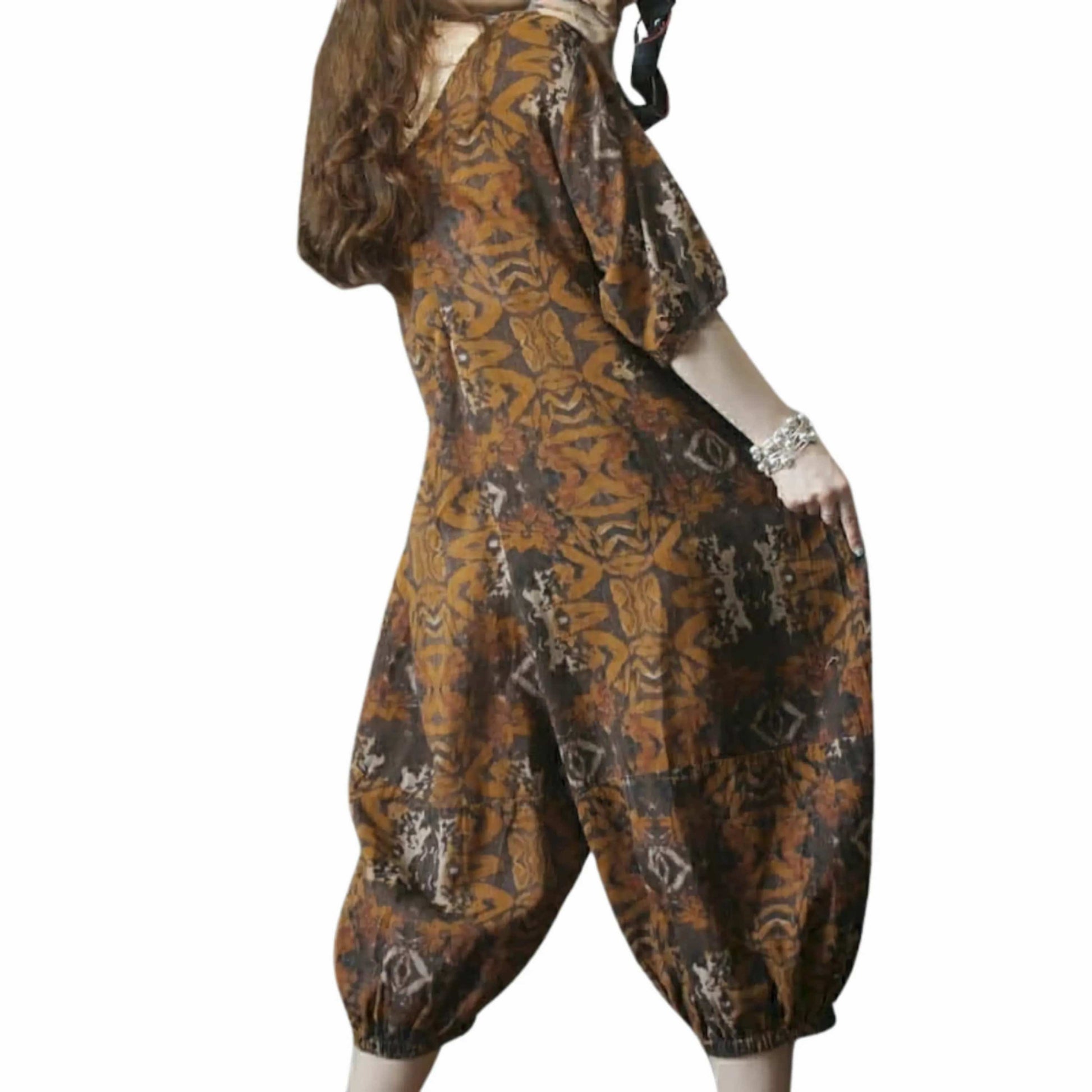 Salopette Femme Ample à Imprimé Vintage - Élégance et Confort Bohème - Salopette Mania