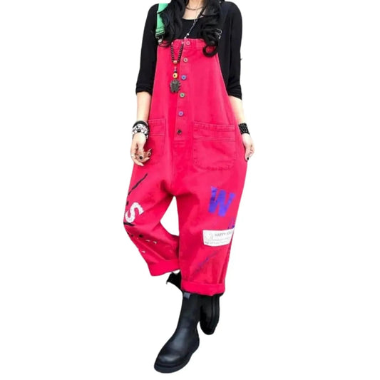 Salopette Femme Jean Patchwork Noir et Rouge – Style et Originalité - Salopette Mania