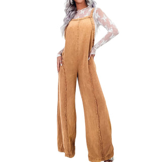 Salopette Femme Large en Denim Camel – Style Vintage et Élégance Décontractée - Salopette Mania