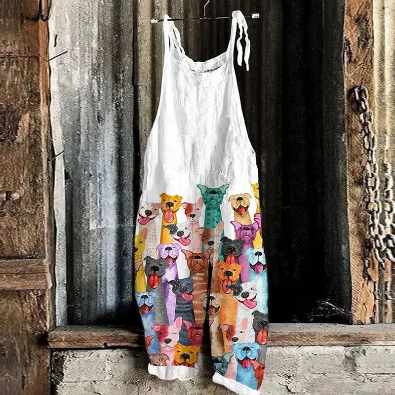 Salopette Femme Plus Size Imprimée Chien - Style Décontracté et Original - Salopette Mania