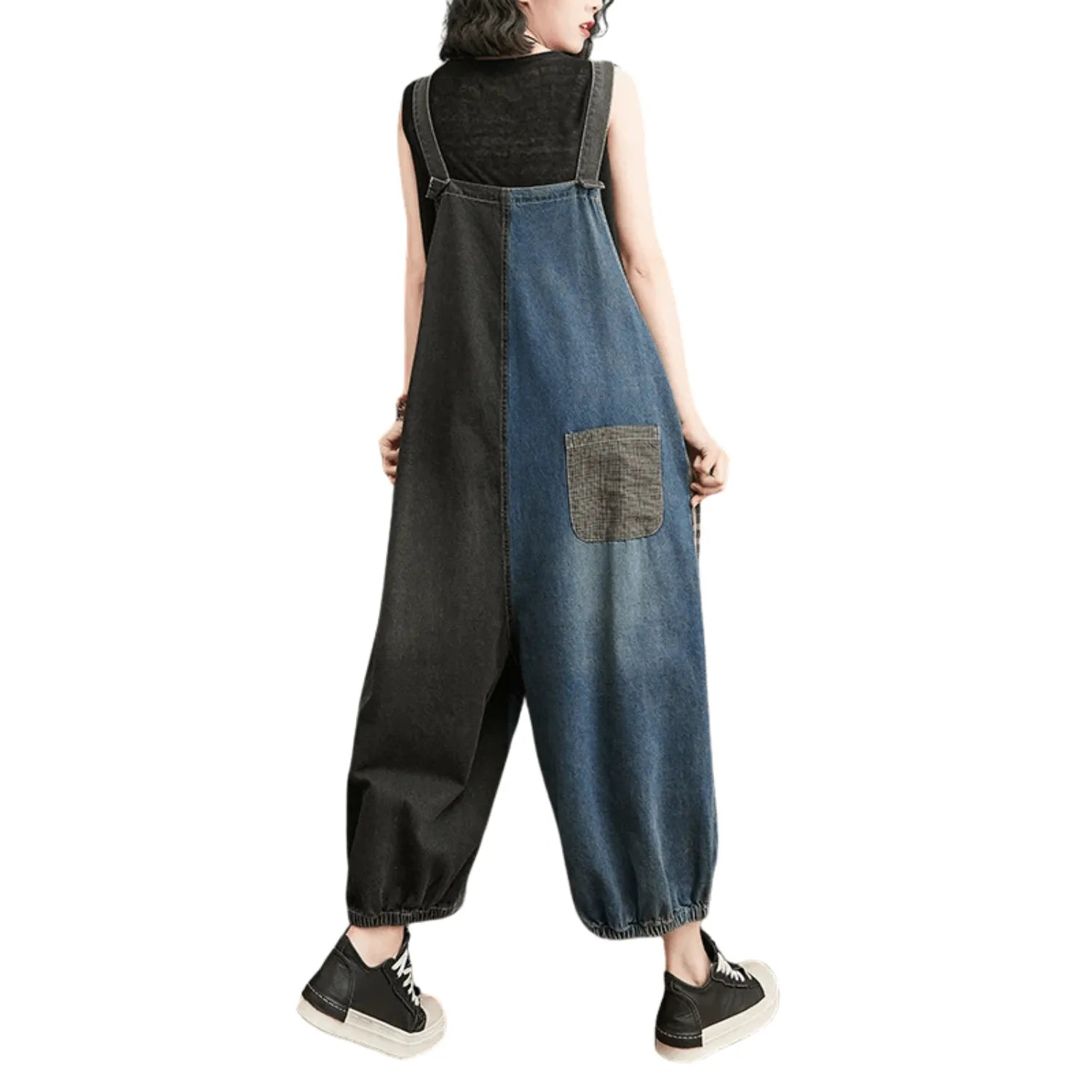 Salopette Patchwork en Jean Bicolore – Style Original et Authentique - Salopette Mania