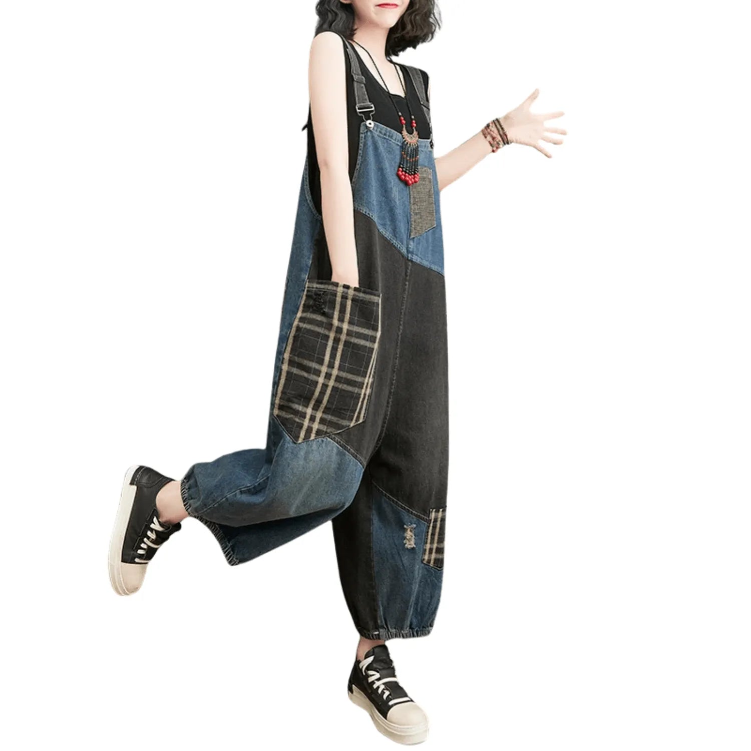 Salopette Patchwork en Jean Bicolore – Style Original et Authentique - Salopette Mania