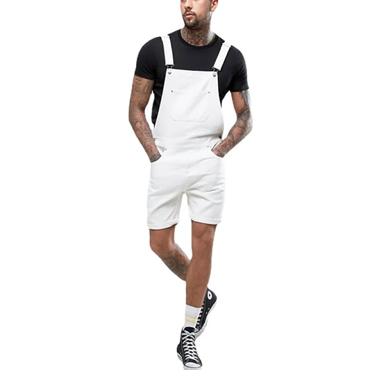 Salopette Short en Jean Blanc Homme Vintage