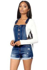 Salopette Short en Jean Bleu pour Femme