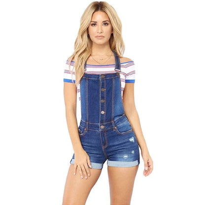Salopette Short en Jean Bleu pour Femme - Look Moderne et Tendance - Salopette Mania
