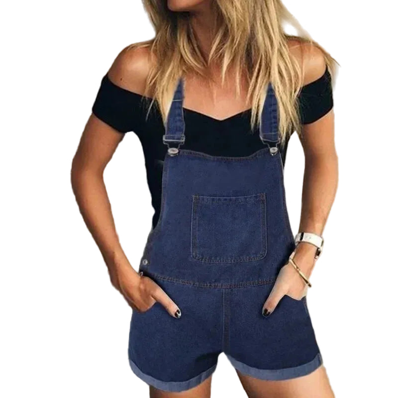 Salopette Short en Jean Femme Col Carré
