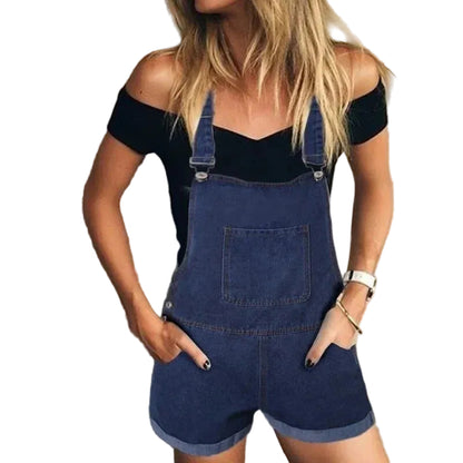 Salopette Short en Jean Femme Col Carré