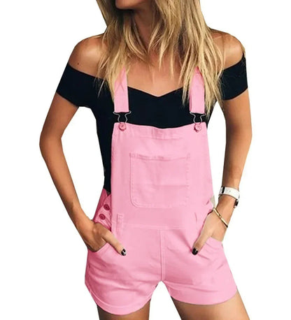 Salopette Short en Jean Femme Col Carré