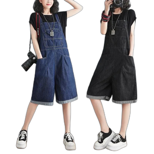 Salopette Short en Jean Femme Coréenne Jambe Large