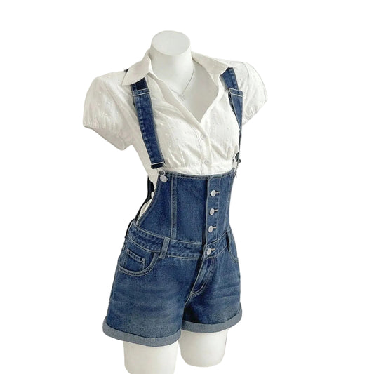 Salopette Short en Jean Femme Coupe Slim
