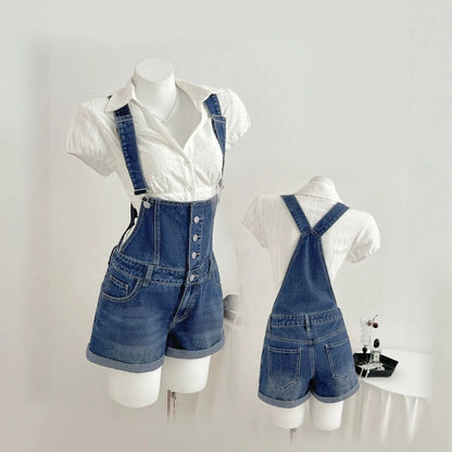Salopette Short en Jean Femme Coupe Slim