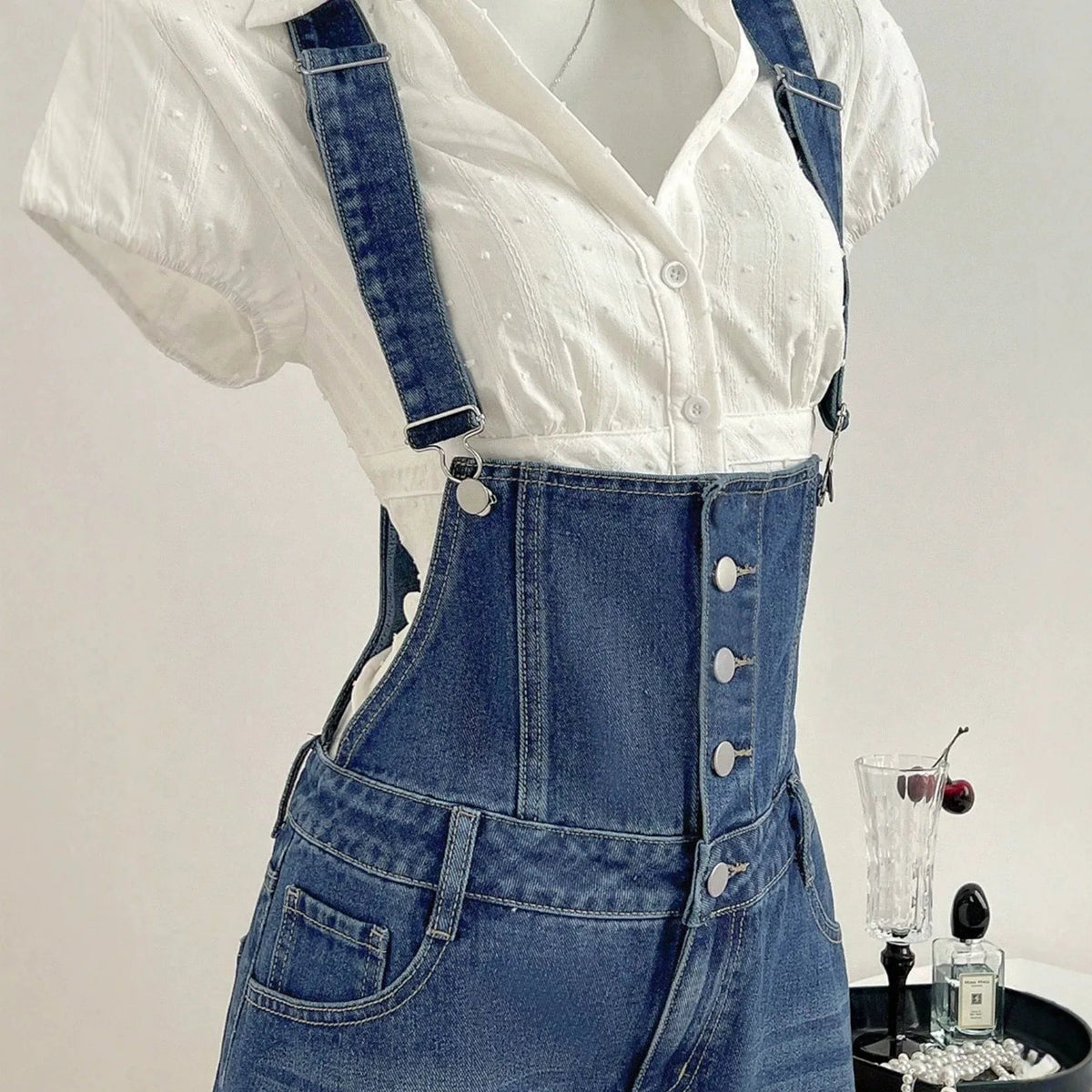 Salopette Short en Jean Femme Coupe Slim