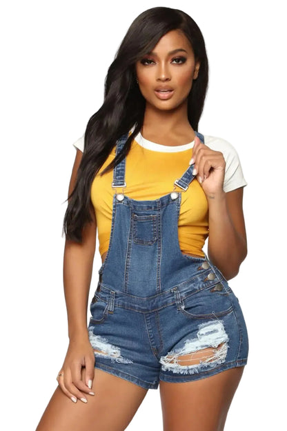 Salopette Short en Jean Femme Déchirée S à 2XL