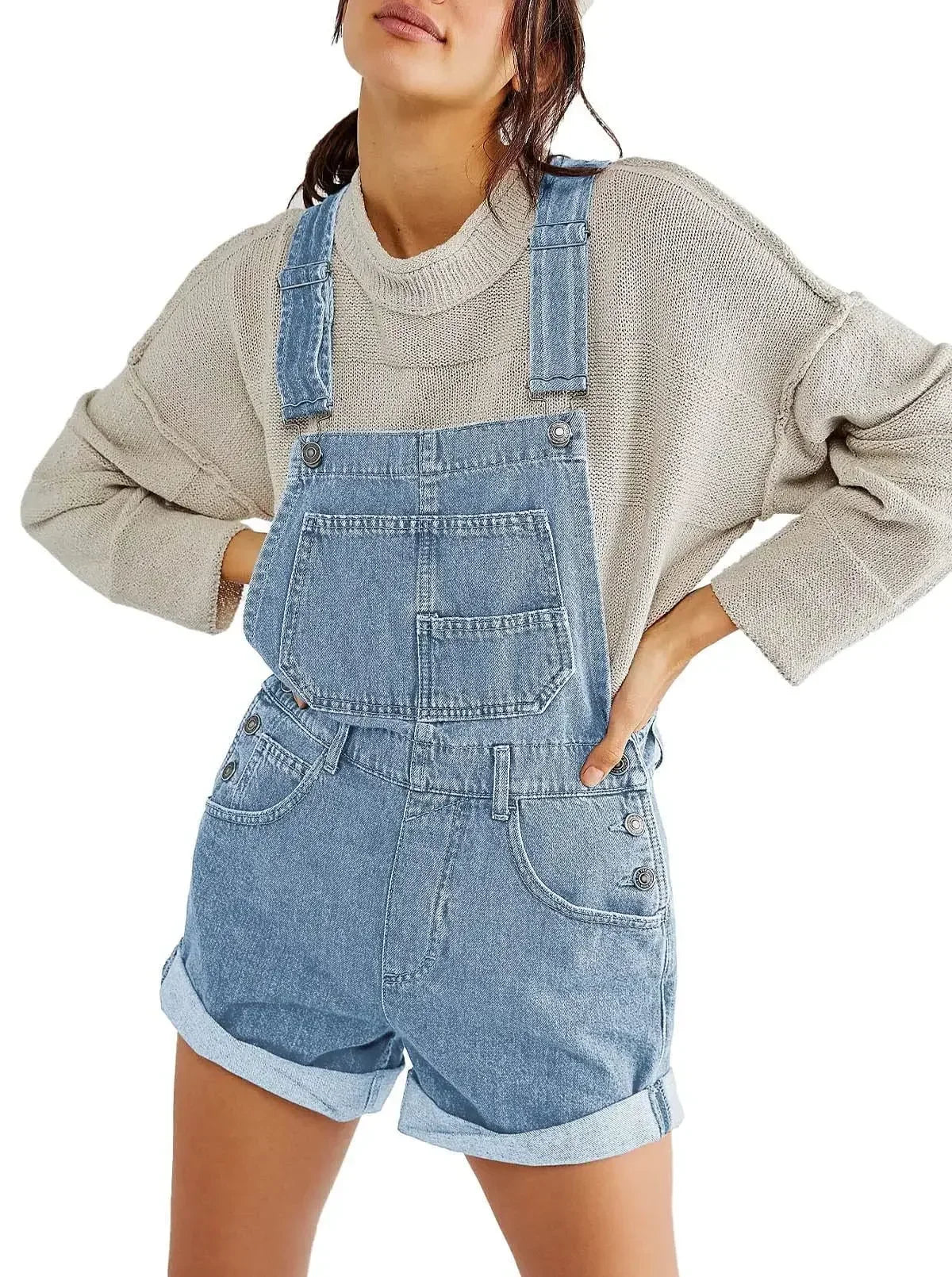 Salopette Short en Jean Femme Dos Nu