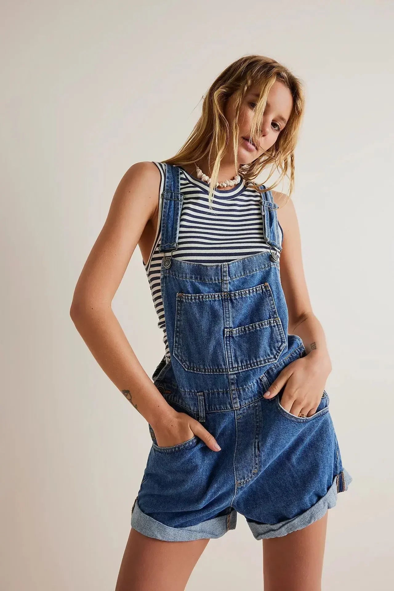 Salopette Short en Jean Femme Dos Nu