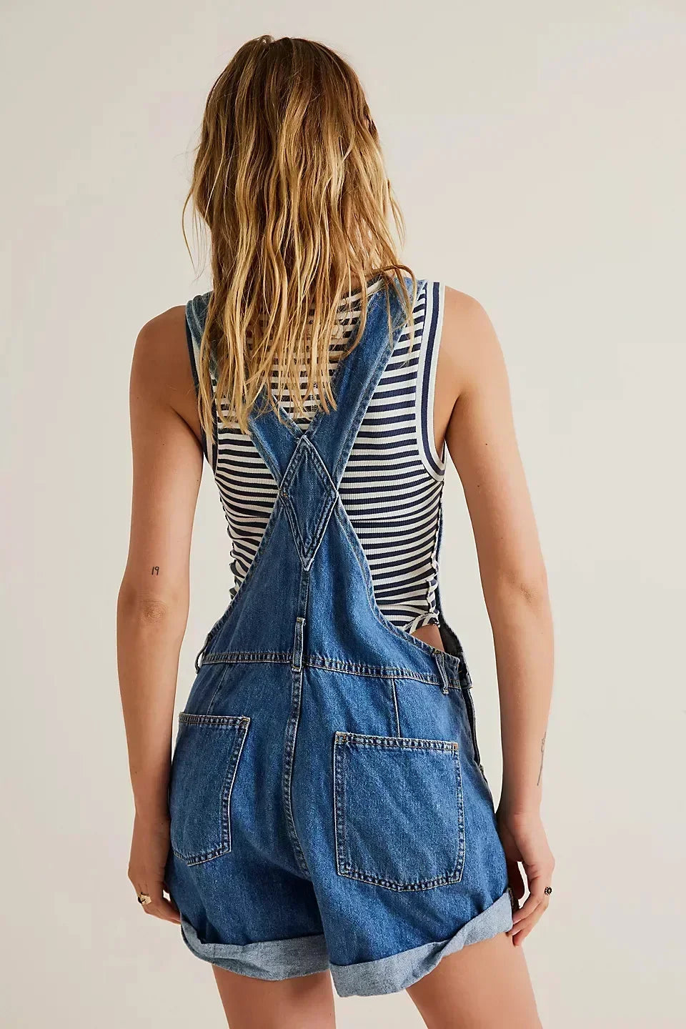 Salopette Short en Jean Femme Dos Nu