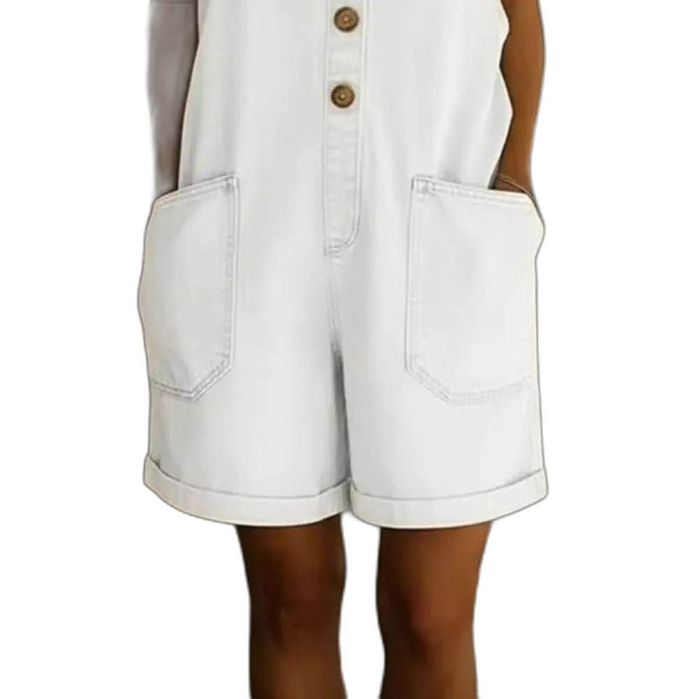 Salopette Short en Jean Femme Jambe Large Boutonnée