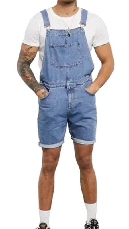 Salopette Short en Jean Homme Déchiré Vintage