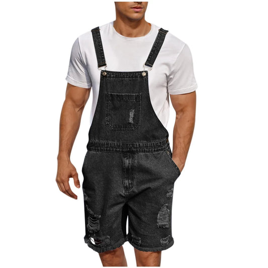 Salopette Short en Jean Homme Vintage Élastique