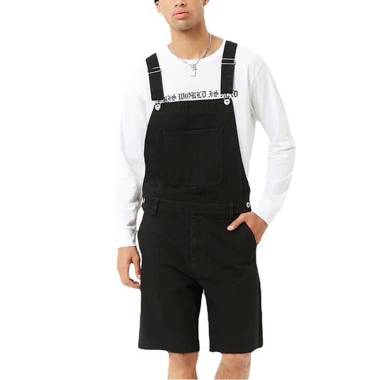 Salopette Short en Jean Noir Homme Déchiré