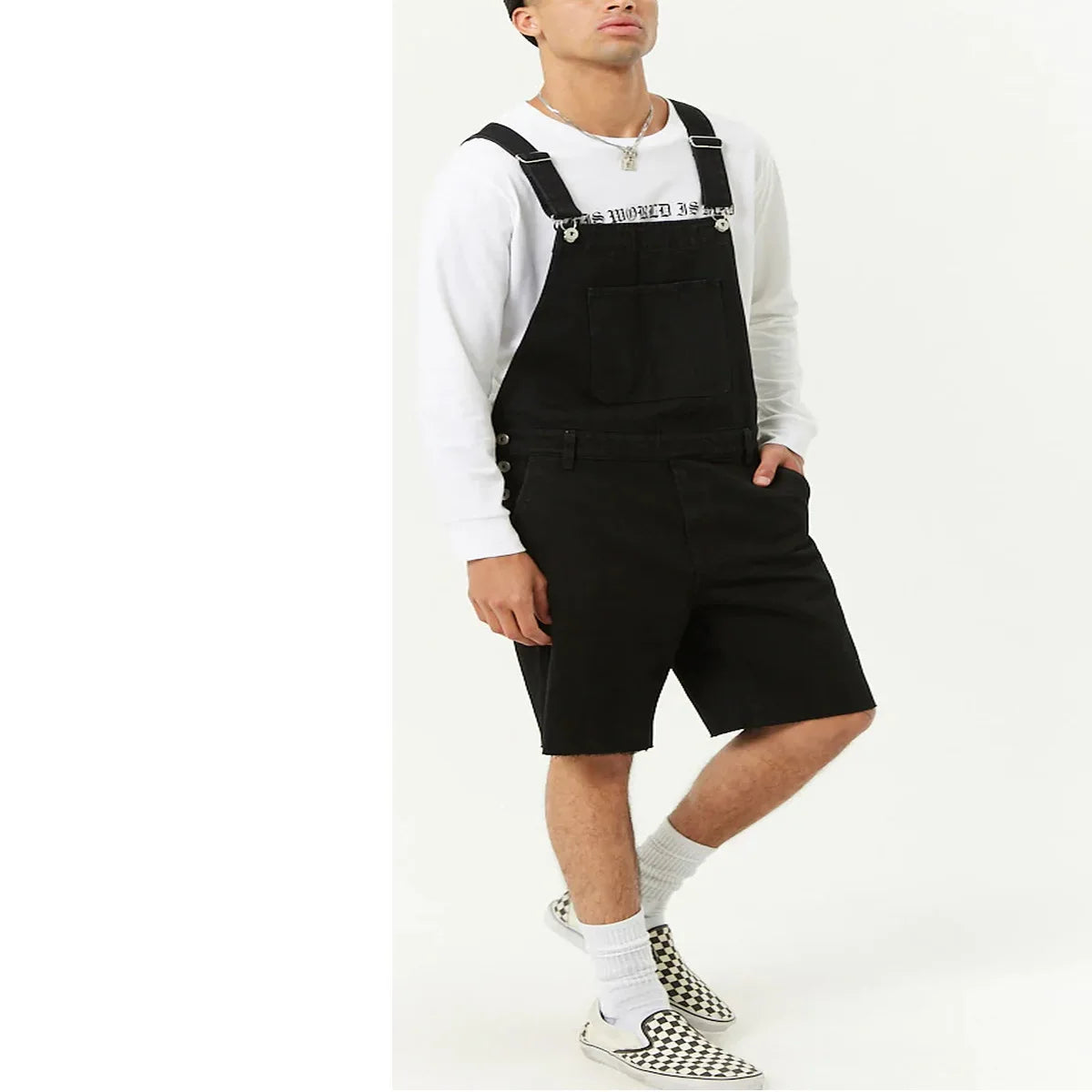 Salopette Short en Jean Noir Homme Déchiré
