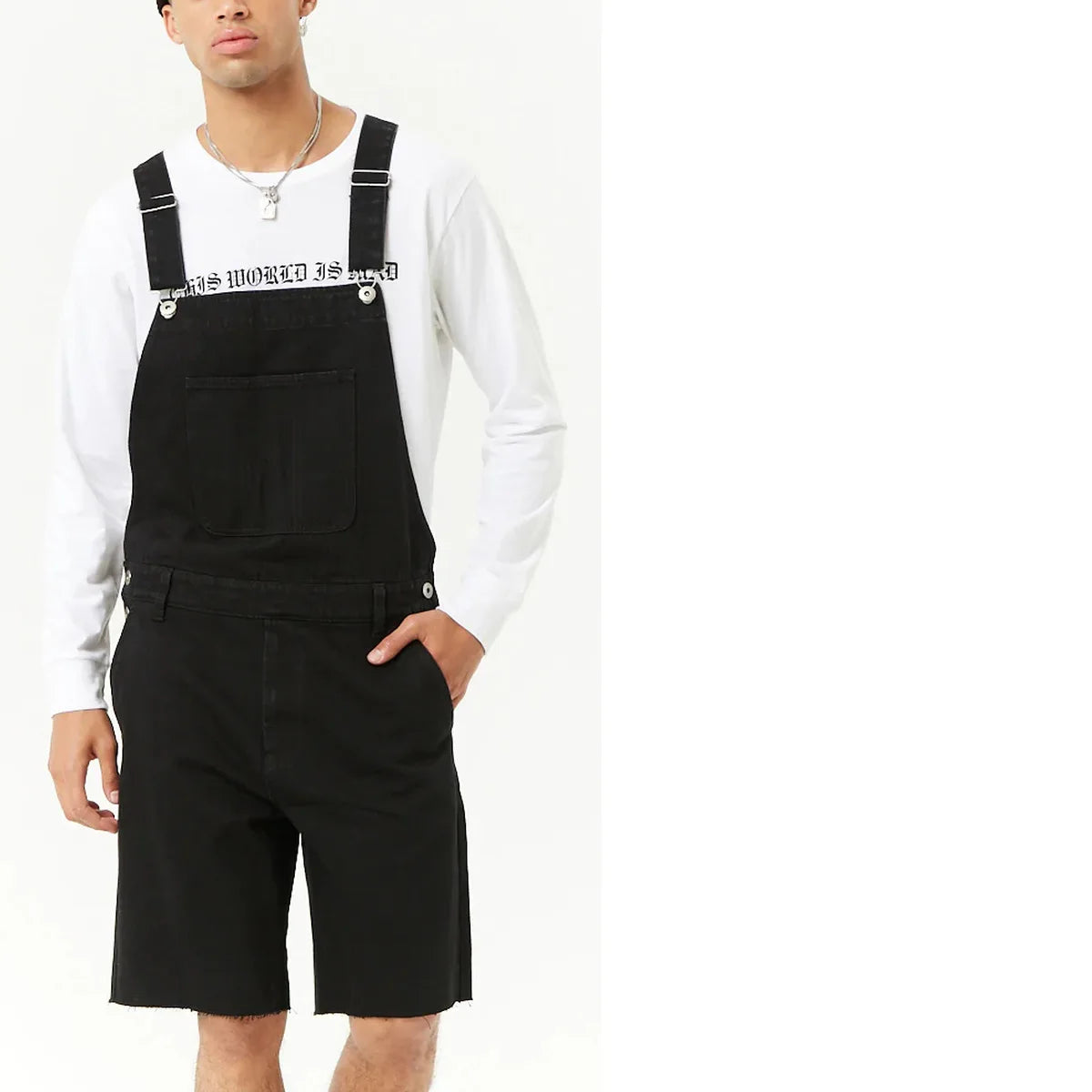 Salopette Short en Jean Noir Homme Déchiré