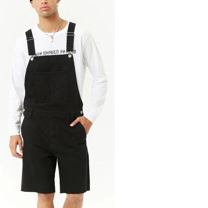 Salopette Short en Jean Noir Homme Déchiré