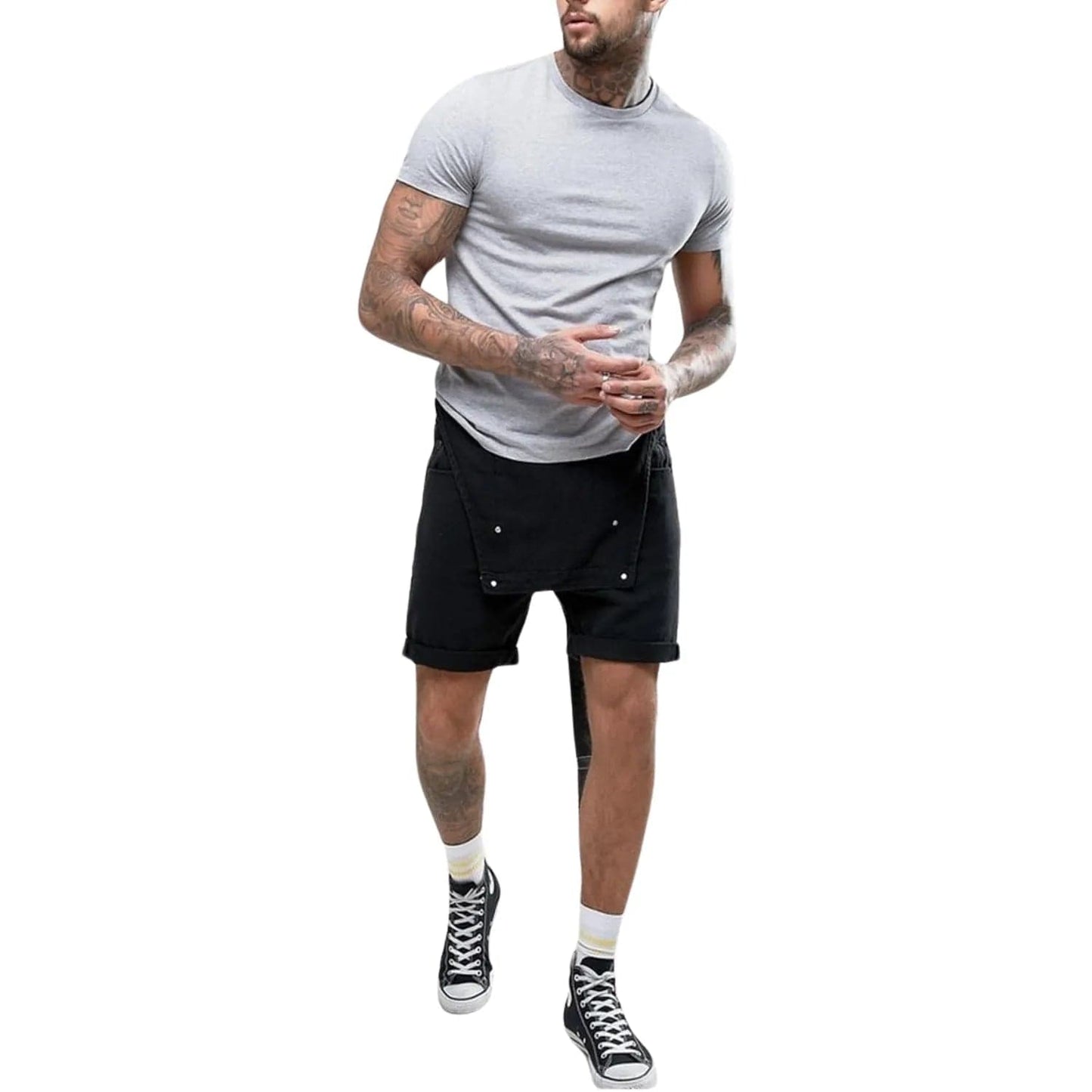 Salopette Short Noir en Jean pour Homme – Style et Confort Décontracté - Salopette Mania