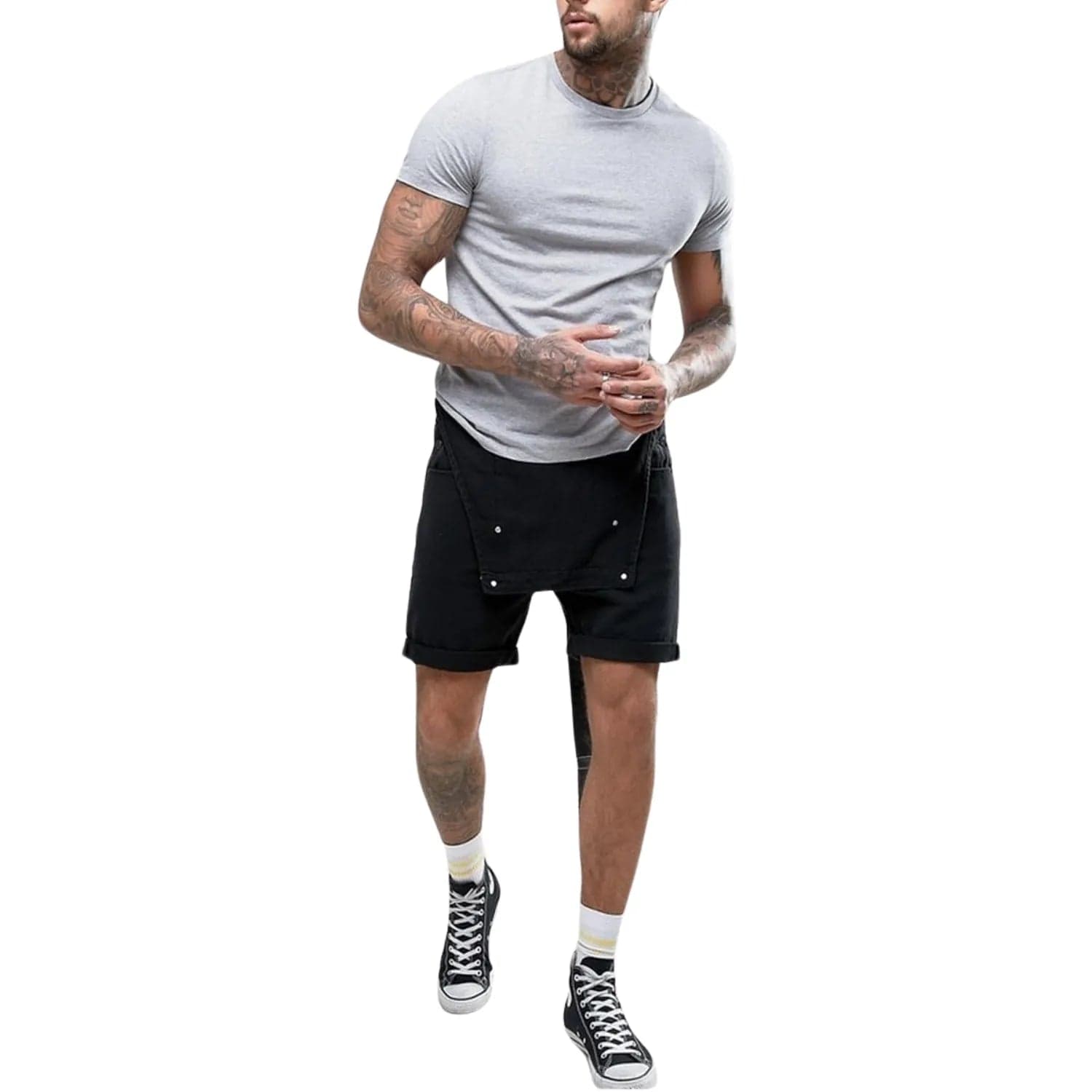 Salopette Short Noir en Jean pour Homme – Style et Confort Décontracté - Salopette Mania