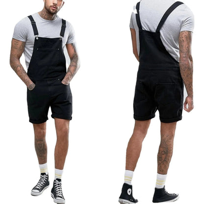 Salopette Short Noir en Jean pour Homme – Style et Confort Décontracté - Salopette Mania
