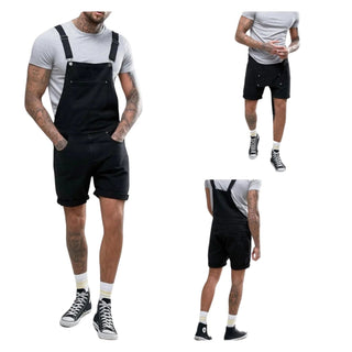 Salopette Short Noir en Jean pour Homme – Style et Confort Décontracté - Salopette Mania