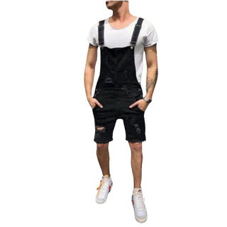 Salopette Short Noire en Jean Noir pour Homme - Style Urbain et Moderne - Salopette Mania