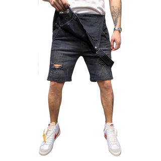 Salopette Short Noire en Jean Noir pour Homme - Style Urbain et Moderne - Salopette Mania