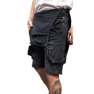 Salopette Short Noire en Jean Noir pour Homme - Style Urbain et Moderne - Salopette Mania