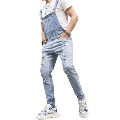 Salopette Slim en Jean Délavé pour Homme - Look Streetwear et Moderne - Salopette Mania